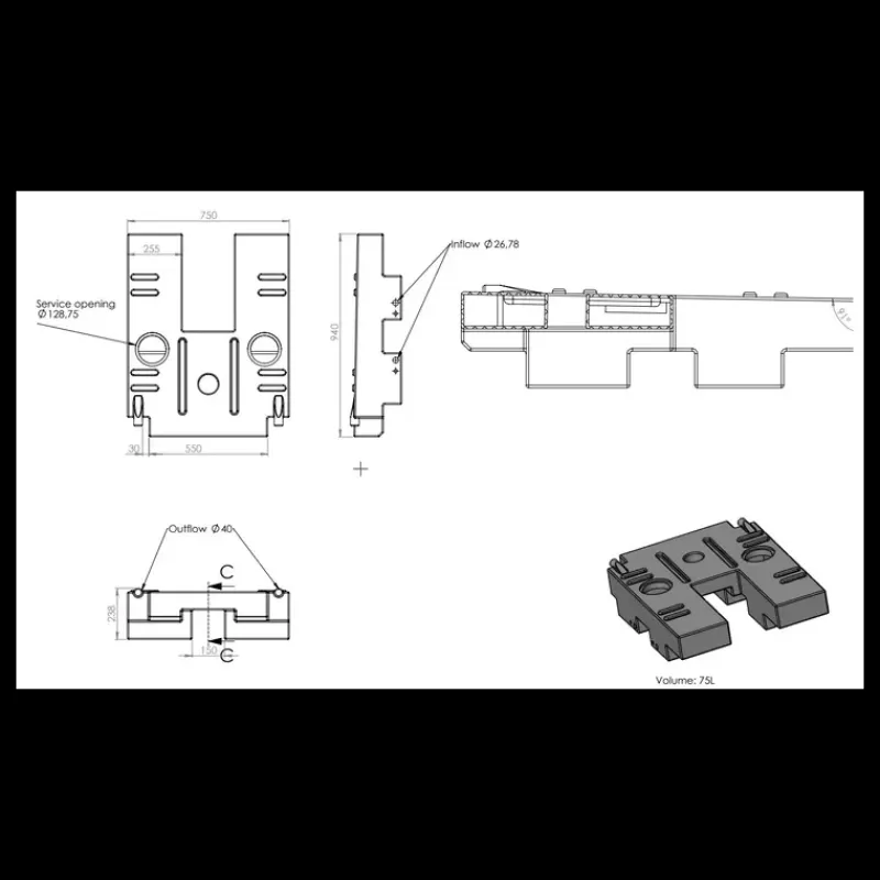 Réservoir eau usée 75 L Ducato depuis 2006*Aplast Online