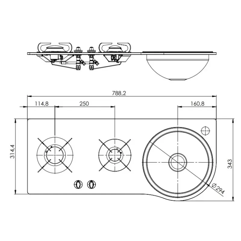 Combiné Cristal 2 feux + évier | PV1364 Appareil De Cuisson Intérieur·Combiné Évier Gaz|Cuisson Intérieure, Réchaud Et Réchaud-Four·Réchaud Évier Gaz Combiné