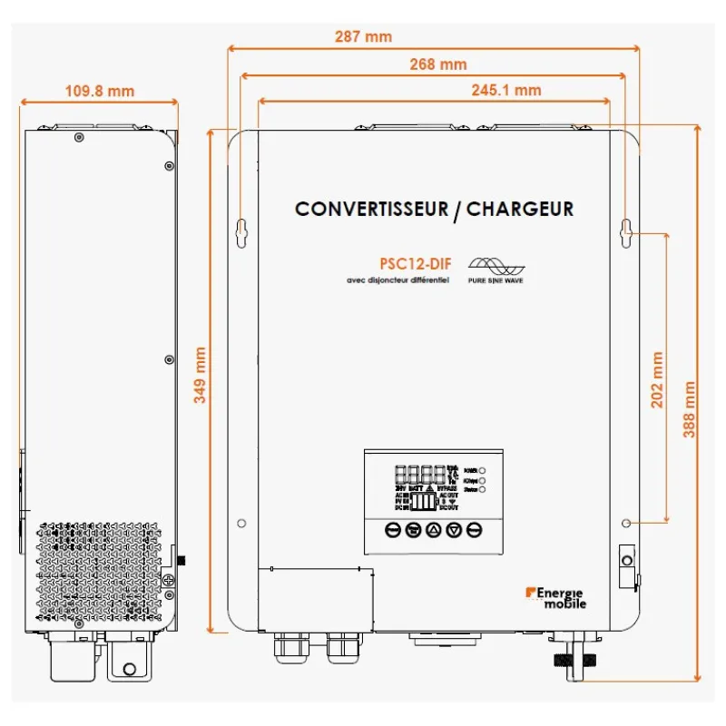 EM Convertisseur/Chargeur sinusoïdal DC-AC | PSC12-2200DIF*Energie Mobile New