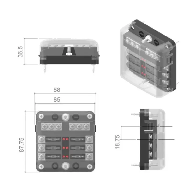 Outlet EM Porte 6 fusibles avec négatifs Distribution & Protection·Fusible, Relais Et Disjoncteur Dc|Distribution & Protection·Disjoncteur Et Fusible Dc