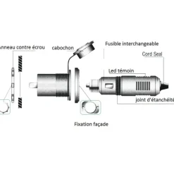 Fiche mâle + prise femelle allume-cigare 12V*Euromarine New