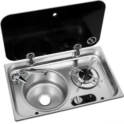 Clearance NAVY LOAD Combiné inox 1 feu | à couvercle | 526 x 326 mm Appareil De Cuisson Intérieur·Combiné Évier Gaz|Cuisson Intérieure, Réchaud Et Réchaud-Four·Réchaud Évier Gaz Combiné