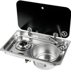 Clearance NAVY LOAD Combiné inox 1 feu | à couvercle | 526 x 326 mm Appareil De Cuisson Intérieur·Combiné Évier Gaz|Cuisson Intérieure, Réchaud Et Réchaud-Four·Réchaud Évier Gaz Combiné