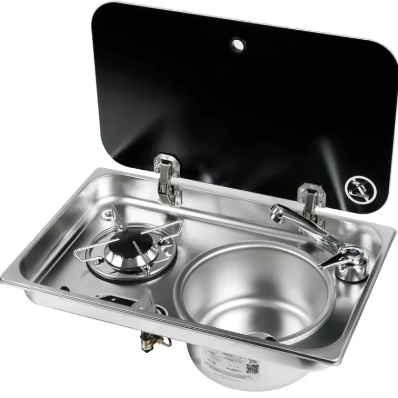 Clearance NAVY LOAD Combiné inox 1 feu | à couvercle | 526 x 326 mm Appareil De Cuisson Intérieur·Combiné Évier Gaz|Cuisson Intérieure, Réchaud Et Réchaud-Four·Réchaud Évier Gaz Combiné