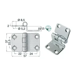 Charnière déportée inox 57 X 37*Osculati Outlet