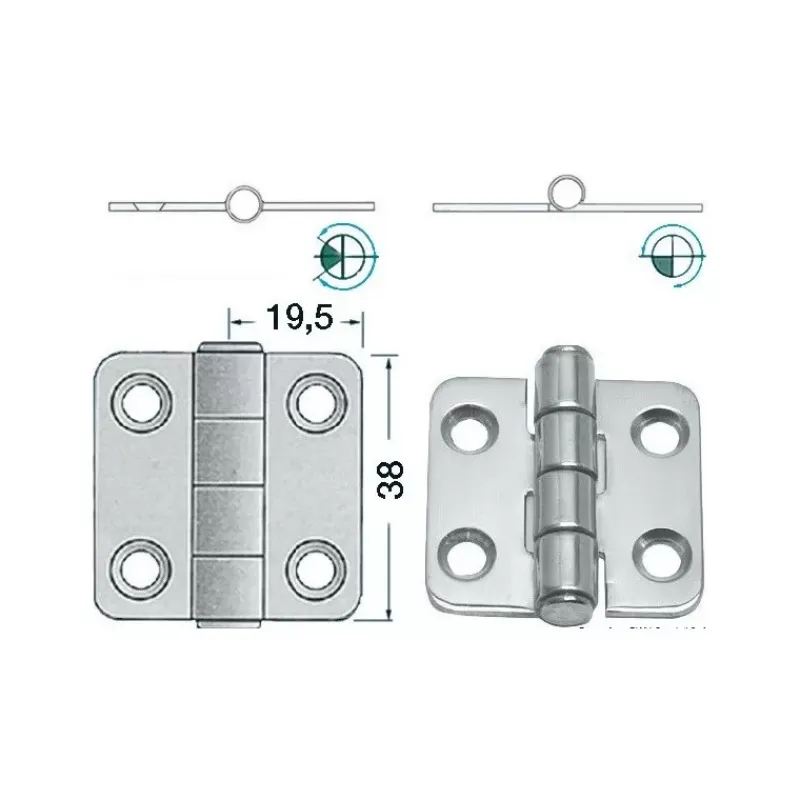 Charnière inox 38 x 39 x 2 mm Ameublement & Quincaillerie Intérieure·Charnière De Porte & Meuble|Quincaillerie Marine·Charnière De Coffre, Porte & Meuble
