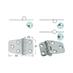 Charnière inox 55 x 37 x 2 mm Ameublement & Quincaillerie Intérieure·Charnière De Porte & Meuble|Quincaillerie Marine·Charnière De Coffre, Porte & Meuble