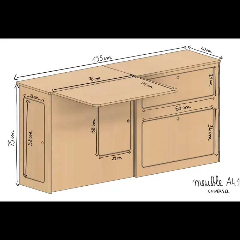 Meuble latéral avec table XL | VW T5/T6*Simple Vans