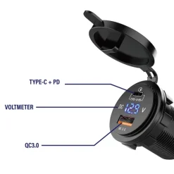 Discount Voltmètre + Prise USB-A 3.0 et USB-C PD Distribution & Protection·Prise Et Fiche Dc (Allume Cigare, 12V, Usb...)|Distribution & Protection·Contrôleur De Batterie & Indicateur De Charge