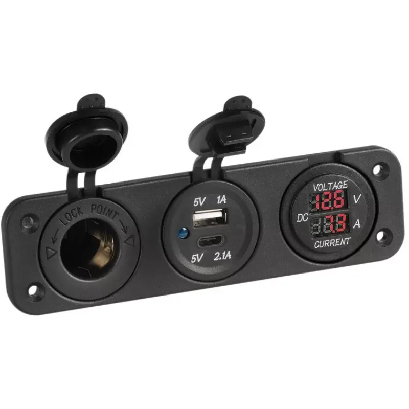 Discount Voltmètre/Ampèremètre + prise allume-cigare et USB-A + USB-C Electricité & Éclairage·Rallonge & Prise Allume-Cigare 12 V|Distribution & Protection·Prise Et Fiche Dc (Allume Cigare, 12V, Usb...)