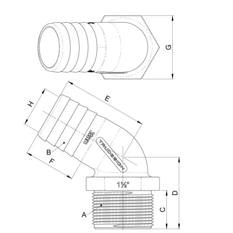 Coude 120° MM fileté cannelé BSP*Trudesign Outlet