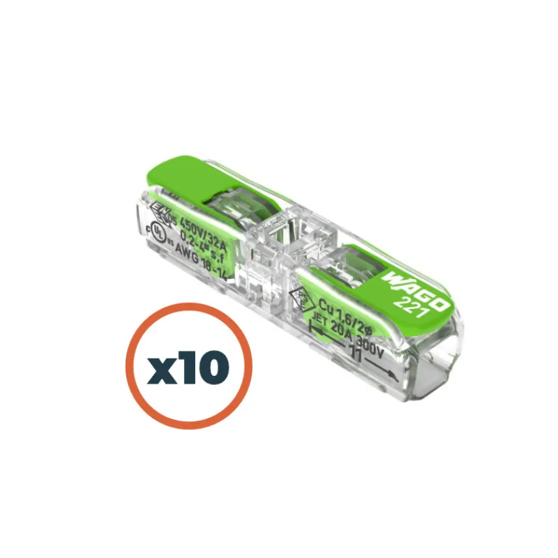 221 Green Inline 2 entrées en ligne | pack de 10*Wago Discount