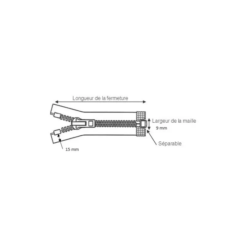 Fermeture injectée 9 mm chaine 10 mm blanc*YKK Best